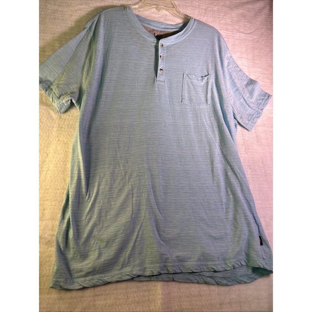 Lee Premium Select Vintage Wash Textured Henley Light Blue Men’s Sz 2 XL